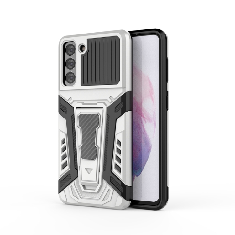 

For Samsung Galaxy S21 5G War Chariot Series Armor All-inclusive Shockproof PC + TPU Protective Case with Invisible Holder(White)