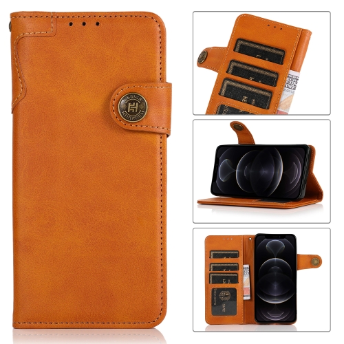 

KHAZNEH Dual-Splicing Cowhide Texture Horizontal Flip Leather Case with Holder & Card Slots & Wallet & Lanyard For iPhone 12 / 12 Pro(Brown)