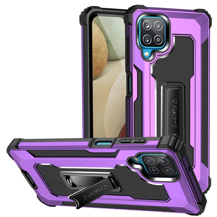 

For Samsung Galaxy A12 Knight Jazz PC+TPU Shockproof Protective Case with Foldable Holder(Purple)