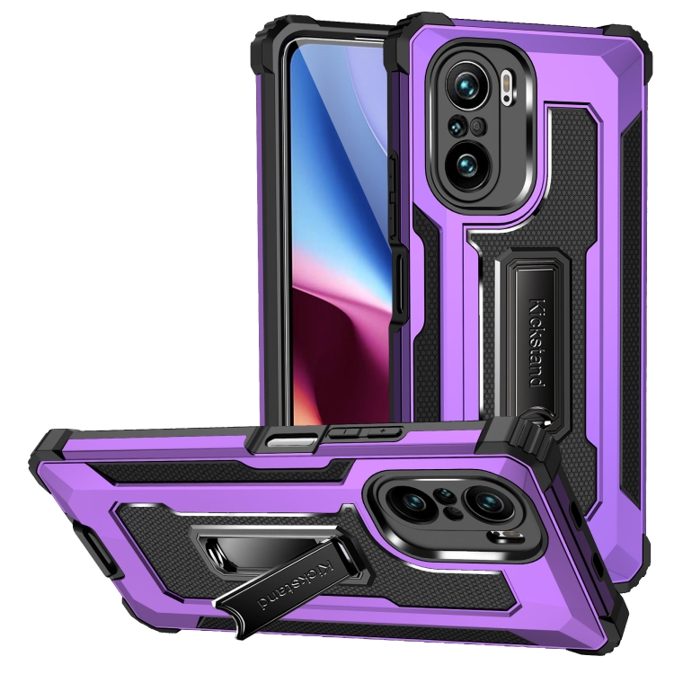 

For Xiaomi Redmi K40 / K40 Pro Knight Jazz PC+TPU Shockproof Protective Case with Foldable Holder(Purple)