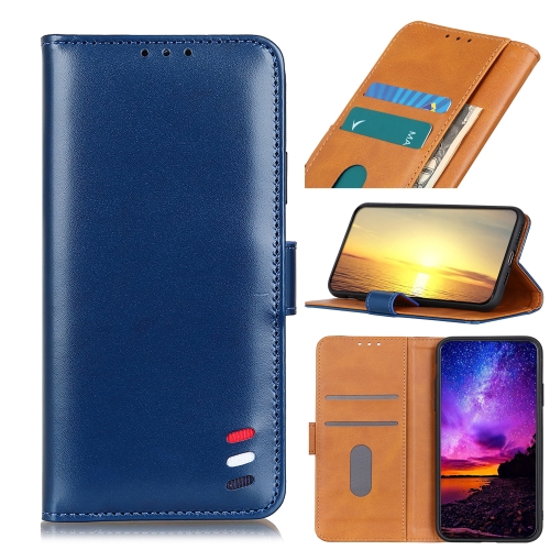 

For Realme V13 5G / Realme 8 5G 3-Color Pearl Texture Magnetic Buckle Horizontal Flip PU Leather Case with Card Slots & Wallet & Holder(Blue)