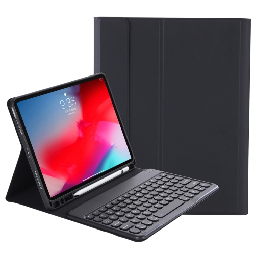 

YT098B Detachable Candy Color Skin Texture Round Keycap Bluetooth Keyboard Leather Case with Pen Slot & Stand For iPad Air 4 10.9 inch (2020)(Black)