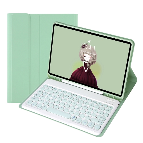 

YT11B Detachable Candy Color Skin Texture Round Keycap Bluetooth Keyboard Leather Case with Pen Slot & Stand For iPad Pro 11 inch (2020) & (2018)(Light Green)