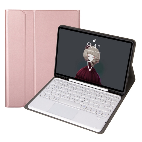 

YA102B-A Detachable Lambskin Texture Round Keycap Bluetooth Keyboard Leather Case with Touch Control & Pen Slot & Stand For iPad 10.2 (2020) & (2019) / Air 3 10.5 inch / Pro 10.5 inch(Rose Gold)