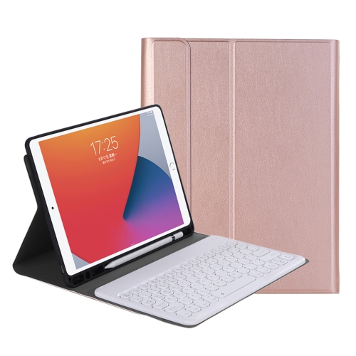 

YA098B Detachable Lambskin Texture Round Keycap Bluetooth Keyboard Leather Case with Pen Slot & Stand For iPad Air 4 10.9 inch (2020) / Pro 11 inch (2020) & (2018)(Rose Gold)