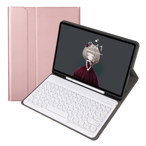 

YA102B Detachable Lambskin Texture Round Keycap Bluetooth Keyboard Leather Tablet Case with Pen Slot & Stand For iPad 10.2 (2020) & (2019) / Air 3 10.5 inch / Pro 10.5 inch(Rose Gold)