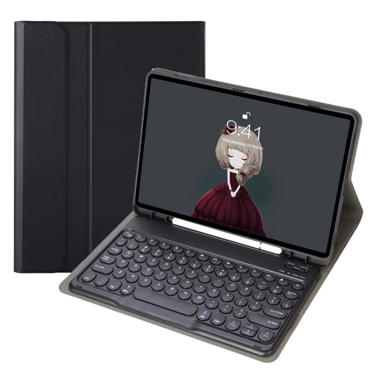 

YA07B Detachable Lambskin Texture Round Keycap Bluetooth Keyboard Leather Case with Pen Slot & Stand For iPad 9.7 inch (2018) & (2017) / Pro 9.7 inch / Air 2 /Air(Black)