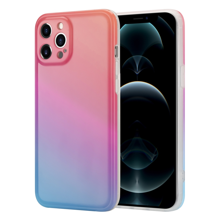 

Colorful Halo Dyed Stripe Straight Edge Magic Cube Protective Case For iPhone 12 Pro Max(Pink Purple Blue)