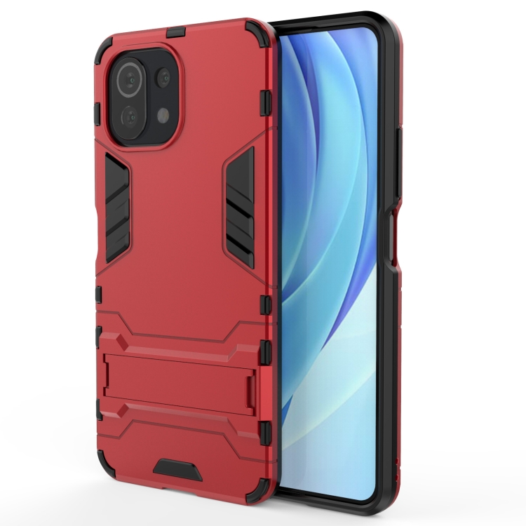 

For Xiaomi Mi 11 Lite Shockproof PC + TPU Protective Case with Hidden Holder(Red)