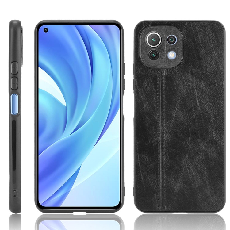 

For Xiaomi Mi 11 Lite Shockproof Sewing Cow Pattern Skin PC + PU + TPU Case(Black)