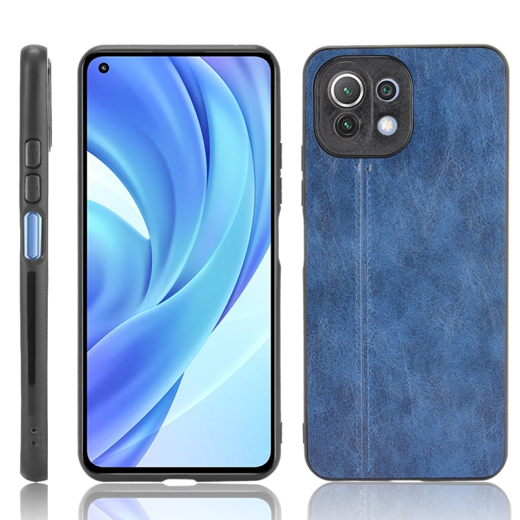 

For Xiaomi Mi 11 Lite Shockproof Sewing Cow Pattern Skin PC + PU + TPU Case(Blue)