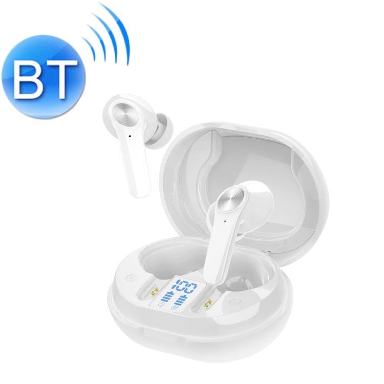 

JS76 IPX6 Waterproof Active Noise Reduction Bluetooth Earphone with Charging Box & Three-screen LED Power Display, Support Touch & HD Call & Siri(White)