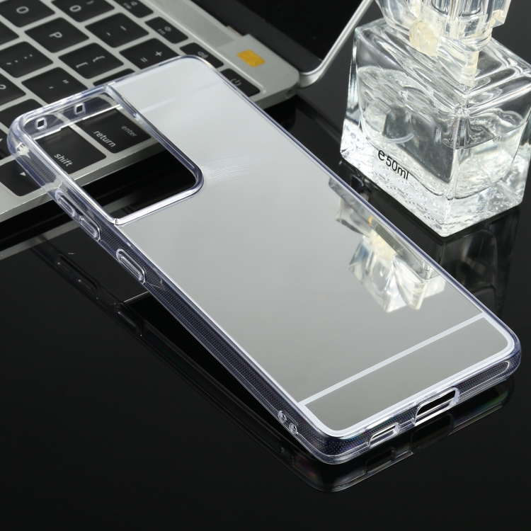 

For Samsung Galaxy S21 Ultra 5G TPU + Acrylic Luxury Plating Mirror Phone Case Cover(Silver)