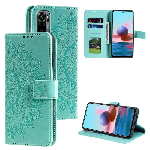 

For Xiaomi Redmi Note 10 5G Totem Flower Embossed Horizontal Flip TPU + PU Leather Case with Holder & Card Slots & Wallet(Green)