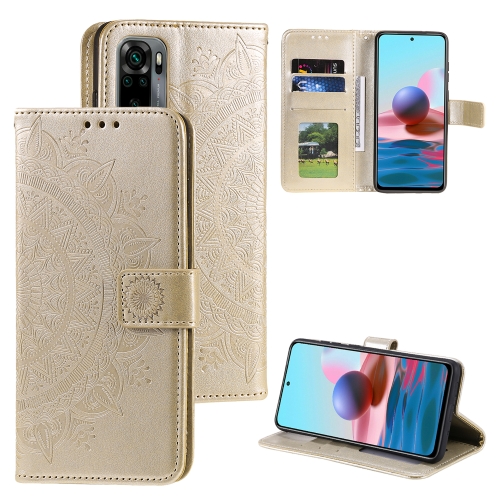 

For Xiaomi Redmi Note 10 5G Totem Flower Embossed Horizontal Flip TPU + PU Leather Case with Holder & Card Slots & Wallet(Gold)