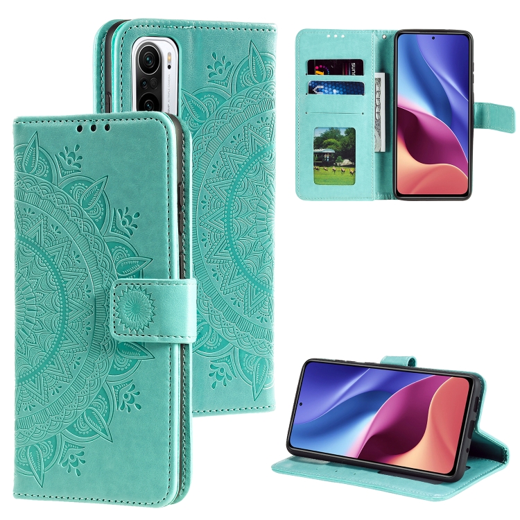 

For Xiaomi Redmi K40 Totem Flower Embossed Horizontal Flip TPU + PU Leather Case with Holder & Card Slots & Wallet(Green)