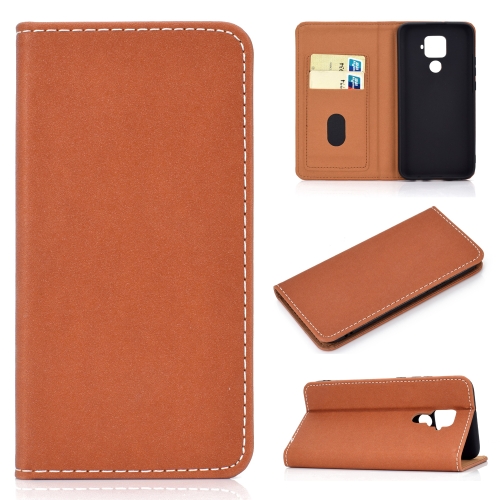

For Huawei Mate 30 Lite Solid Color Magnetic Horizontal Flip Leather Case with Card Slot & Holder(Brown)