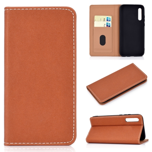 

For Galaxy A50 Solid Color Magnetic Horizontal Flip Leather Case with Card Slot & Holder(Brown)