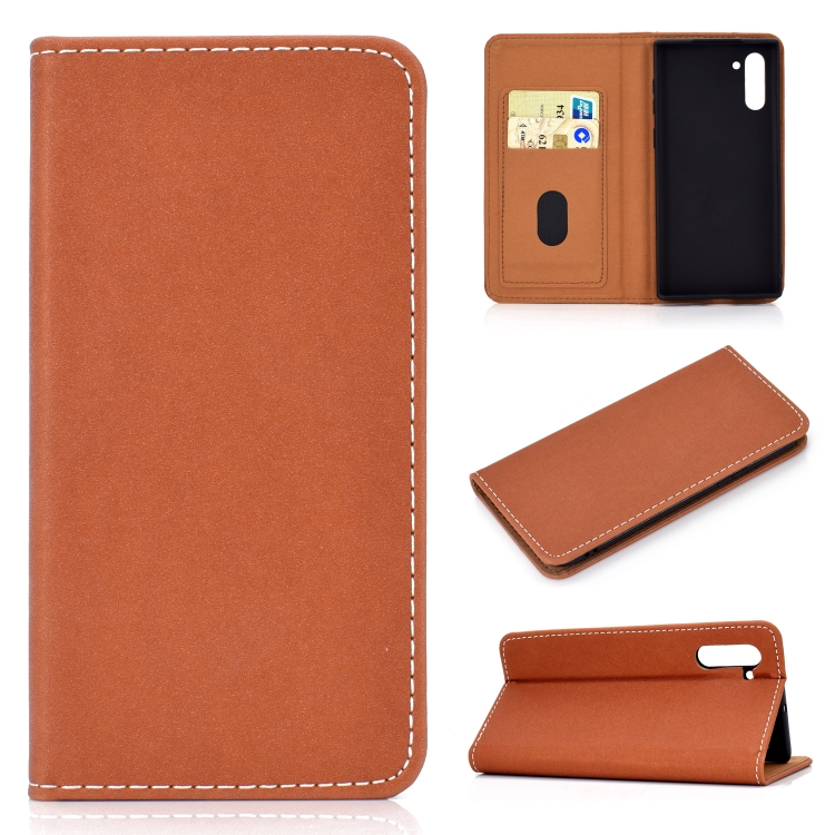

For Galaxy Note 10 Solid Color Magnetic Horizontal Flip Leather Case with Card Slot & Holder(Brown)