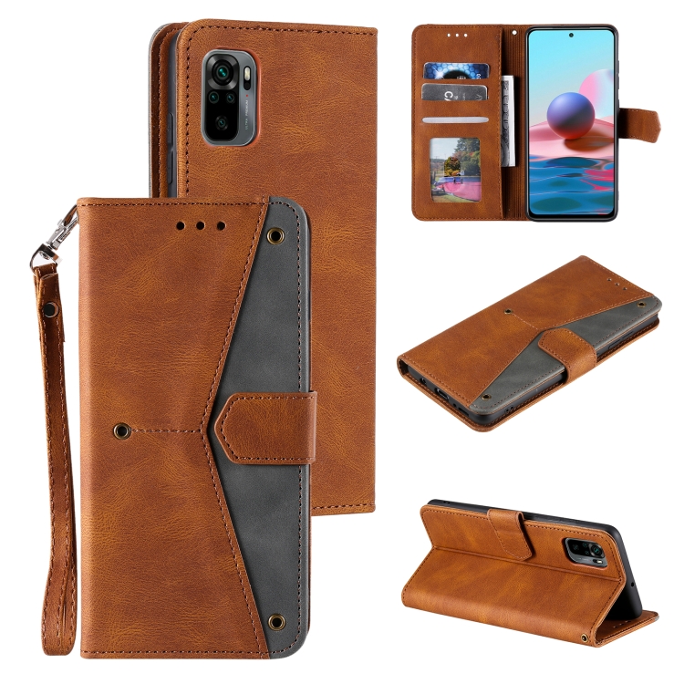 

For Xiaomi Redmi Note 10 5G Stitching Calf Texture Horizontal Flip Leather Case with Holder & Card Slots & Wallet(Brown)