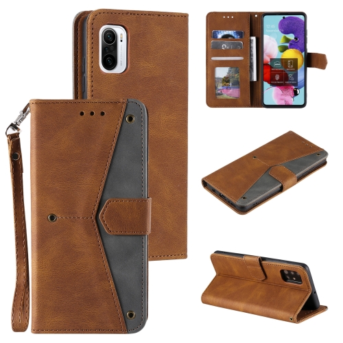 

For Xiaomi Redmi K40 Stitching Calf Texture Horizontal Flip Leather Case with Holder & Card Slots & Wallet(Brown)