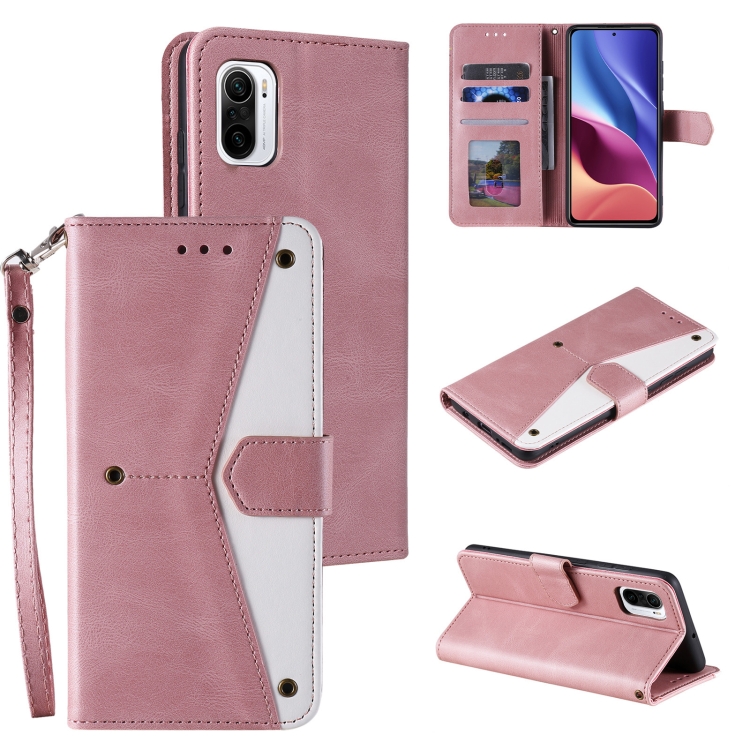 

For Xiaomi Redmi K40 Stitching Calf Texture Horizontal Flip Leather Case with Holder & Card Slots & Wallet(Rose Gold)