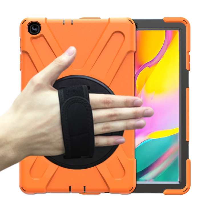 

For Samsung Galaxy Tab A 10.1 (2019) T515 / T510 Shockproof Colorful Silicone + PC Protective Case with Holder & Shoulder Strap & Hand Strap(Orange)