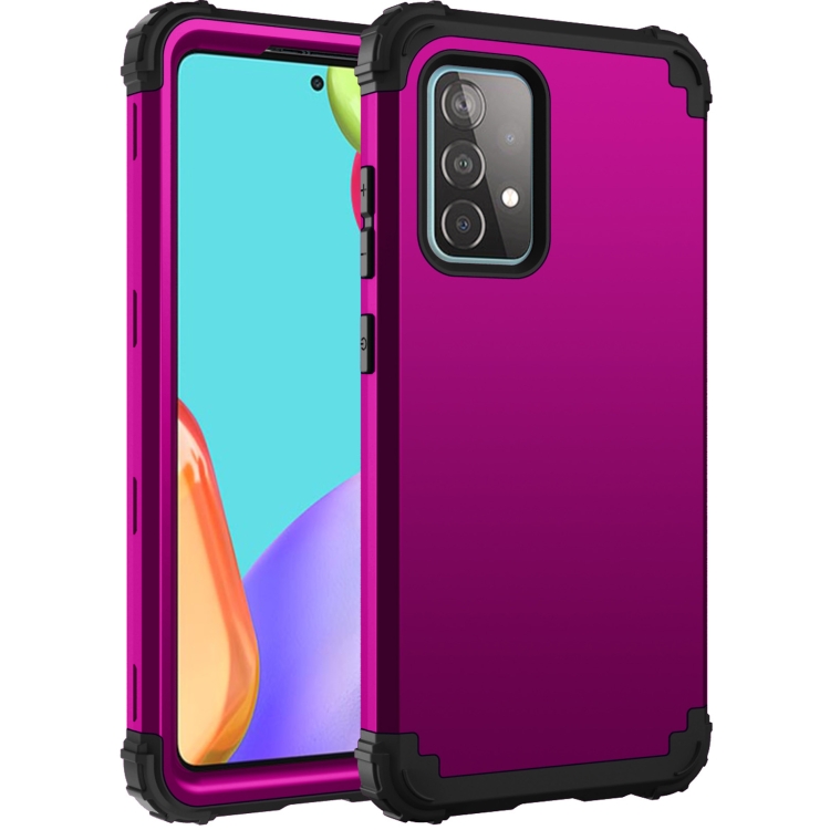 

For Samsung Galaxy A52 4G / 5G PC + Silicone Three-piece Shockproof Protection Case(Dark Purple+Black)