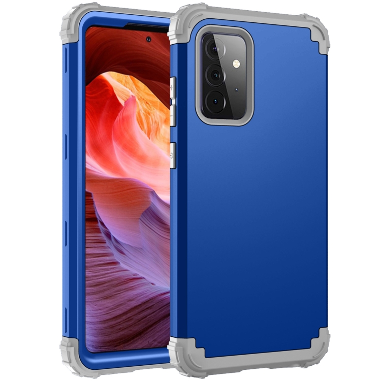 

For Samsung Galaxy A72 4G / 5G PC + Silicone Three-piece Shockproof Protection Case(Navy Blue+Grey)