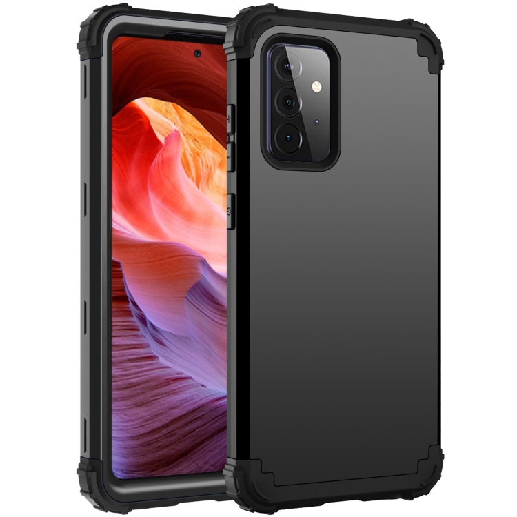 

For Samsung Galaxy A72 4G / 5G PC + Silicone Three-piece Shockproof Protection Case(Black)
