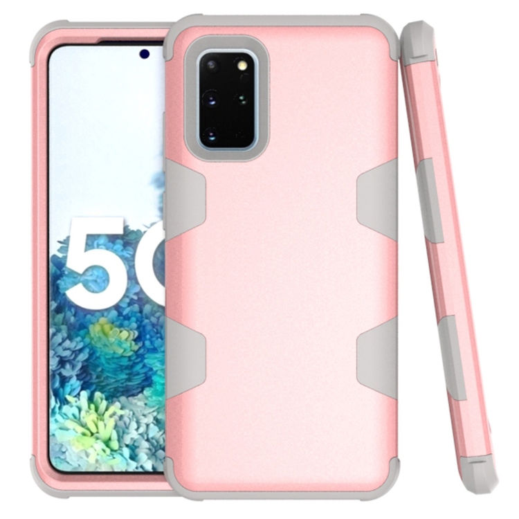 

For Samsung Galaxy S20 5G Contrast Color Silicone + PC Shockproof Case(Rose Gold+Grey)