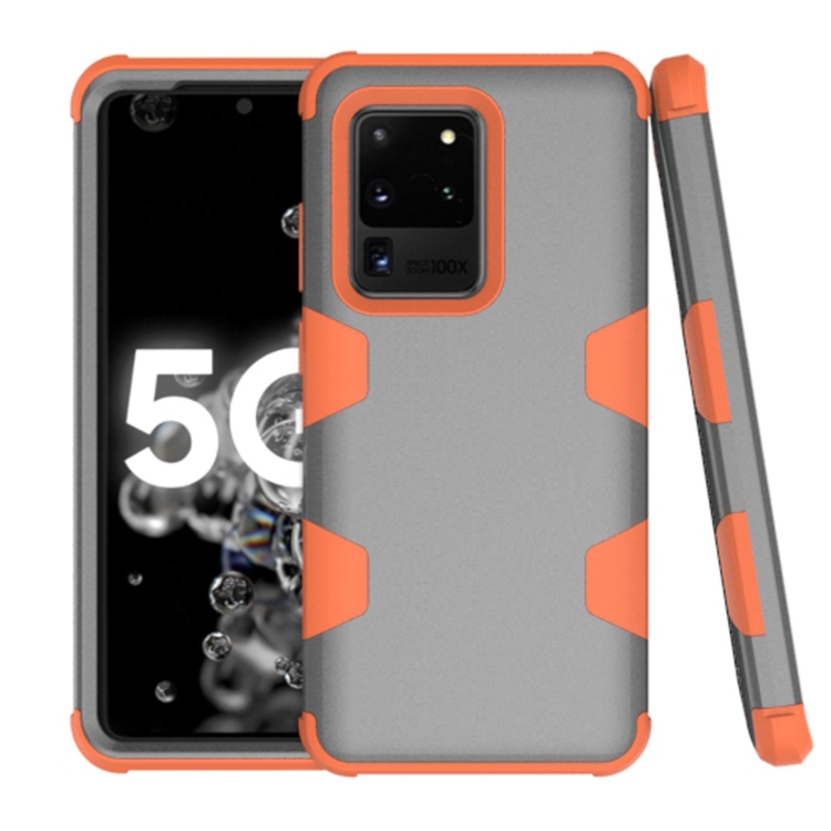 

For Samsung Galaxy S20 Ultra 5G Contrast Color Silicone + PC Shockproof Case(Grey+Orange)