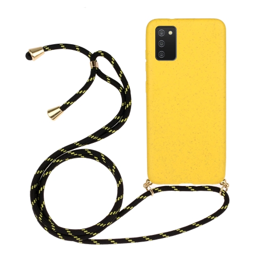 

For Samsung Galaxy A02s Wheat Straw Material + TPU Protective Case with Lanyard(Yellow)