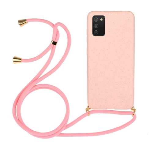 

For Samsung Galaxy A02s Wheat Straw Material + TPU Protective Case with Lanyard(Pink)