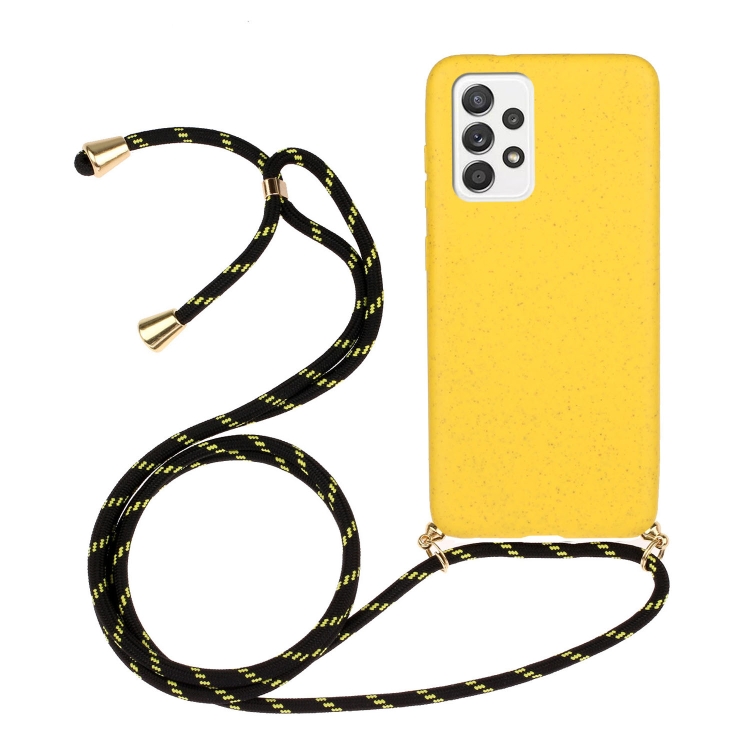 

For Samsung Galaxy A52 5G / 4G Wheat Straw Material + TPU Protective Case with Lanyard(Yellow)