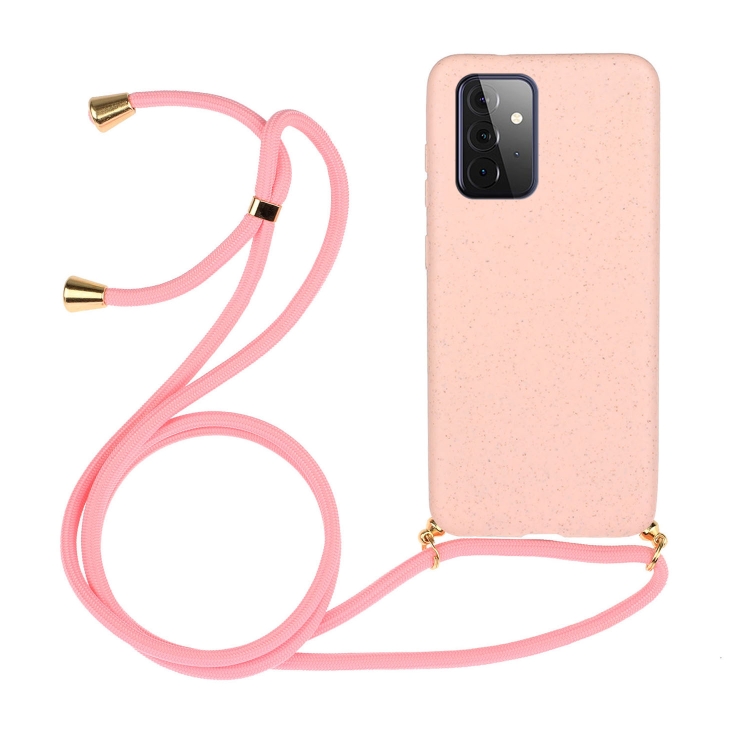 

For Samsung Galaxy A72 5G / 4G Wheat Straw Material + TPU Protective Case with Lanyard(Pink)