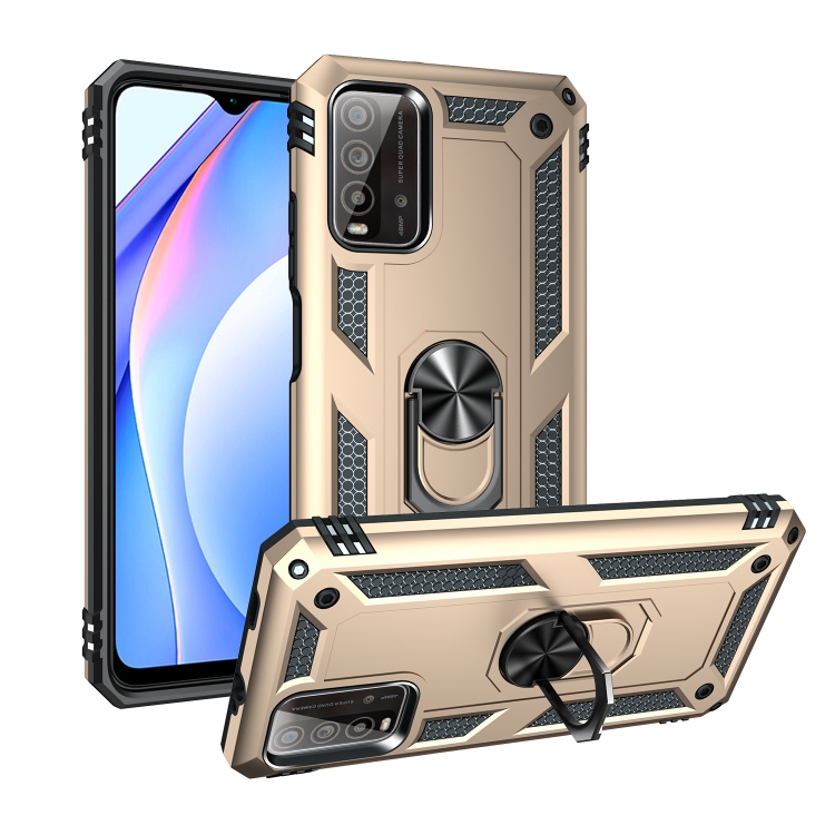 

For Xiaomi Redmi Note 9 4G / 9T / 9 Power Shockproof TPU + PC Protective Case with 360 Degree Rotating Holder(Gold)