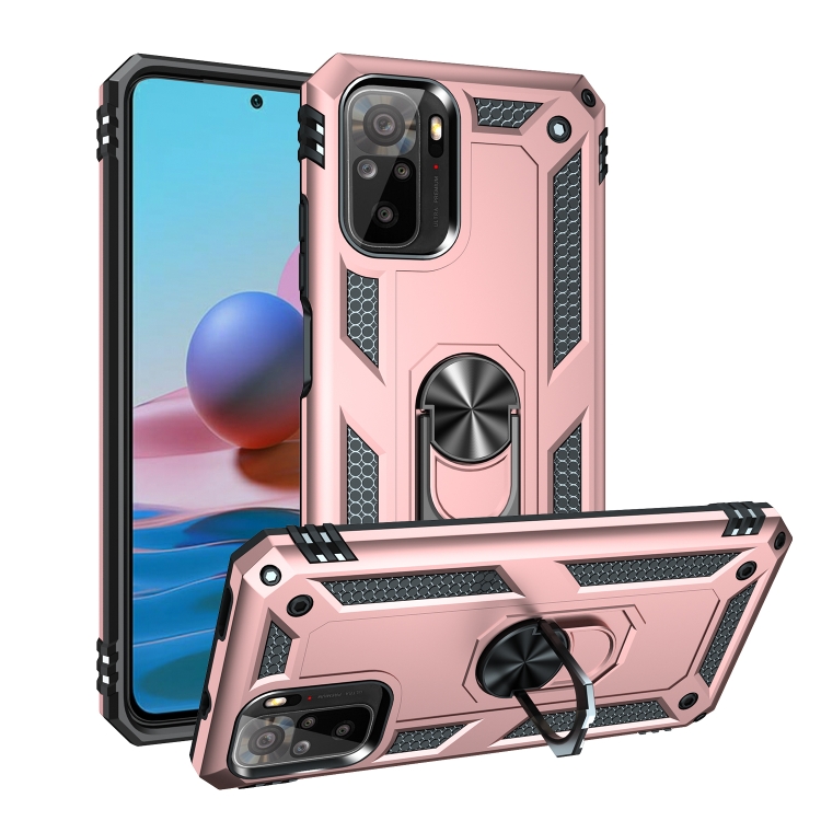 

For Xiaomi Redmi Note 10 / Note 10S Shockproof TPU + PC Protective Case with 360 Degree Rotating Holder(Rose Gold)