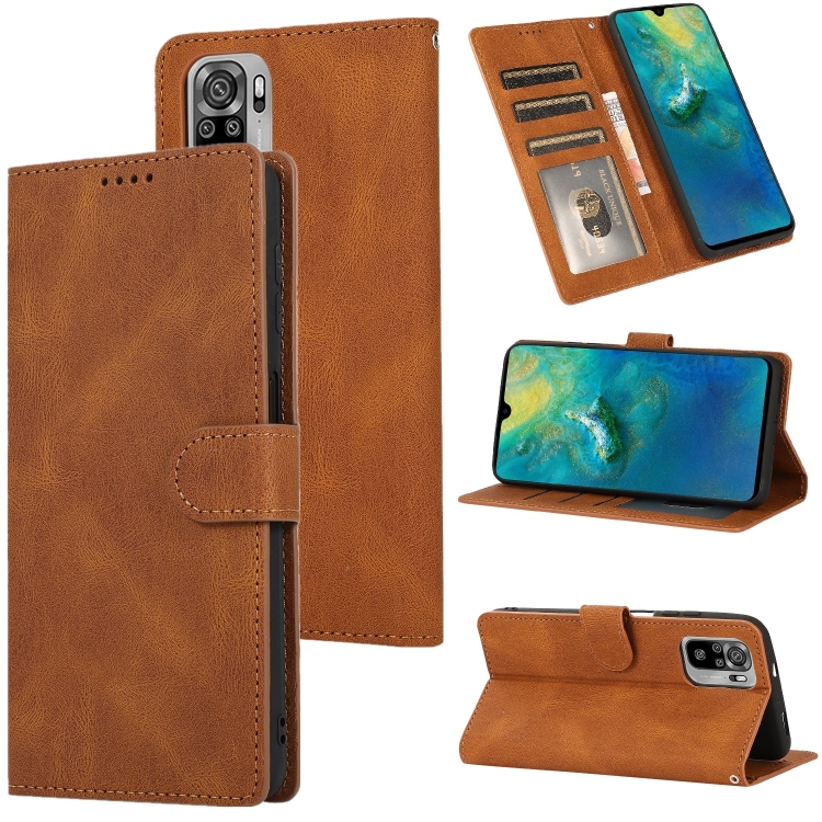 

For Xiaomi Redmi Note 10 Fantasy Classic Skin-feel Calfskin Texture Magnetic Buckle Horizontal Flip PU Leather Case with Holder & Card Slot & Wallet(Brown)