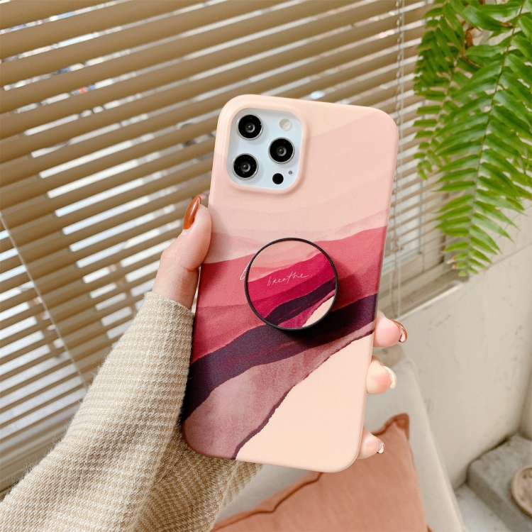 

Watercolor Painting Series Half Coverage IMD Workmanship Protective Case with Folding Holder For iPhone 12 / 12 Pro(DX-52)