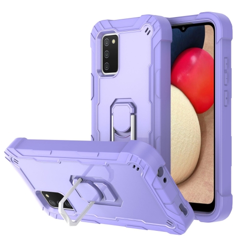 

For Samsung Galaxy A02s PC + Rubber 3-layers Shockproof Protective Case with Rotating Holder(Purple)