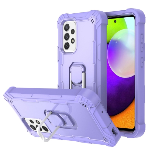 

For Samsung Galaxy A52 5G / 4G PC + Rubber 3-layers Shockproof Protective Case with Rotating Holder(Purple)
