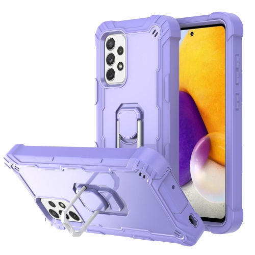 

For Samsung Galaxy A72 5G / 4G PC + Rubber 3-layers Shockproof Protective Case with Rotating Holder(Purple)