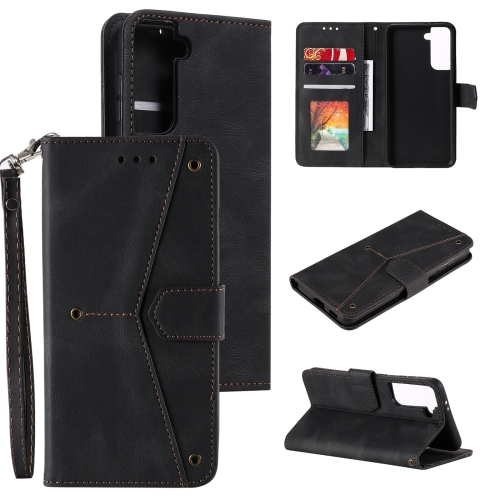 

For Samsung Galaxy S21 FE Stitching Calf Texture Horizontal Flip Leather Case with Holder & Card Slots & Wallet(Black)