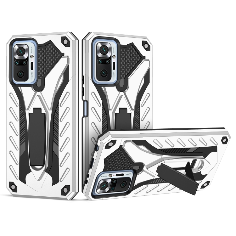 

For Xiaomi Redmi Note 10 Pro Shockproof TPU + PC Protective Case with Holder(Silver)