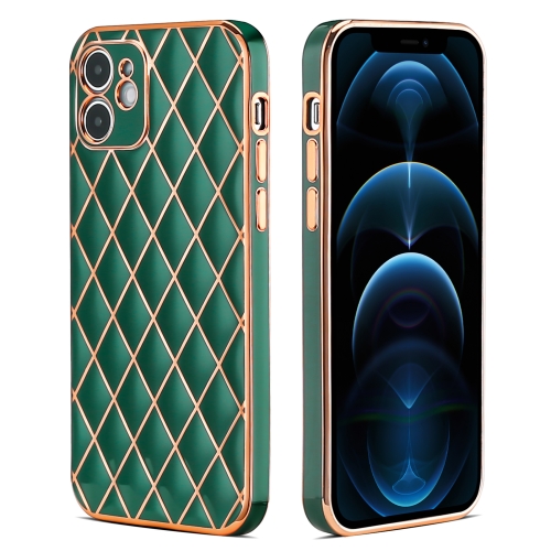 

Electroplated Rhombic Pattern Sheepskin TPU Protective Case For iPhone 12 mini(Dark Green)