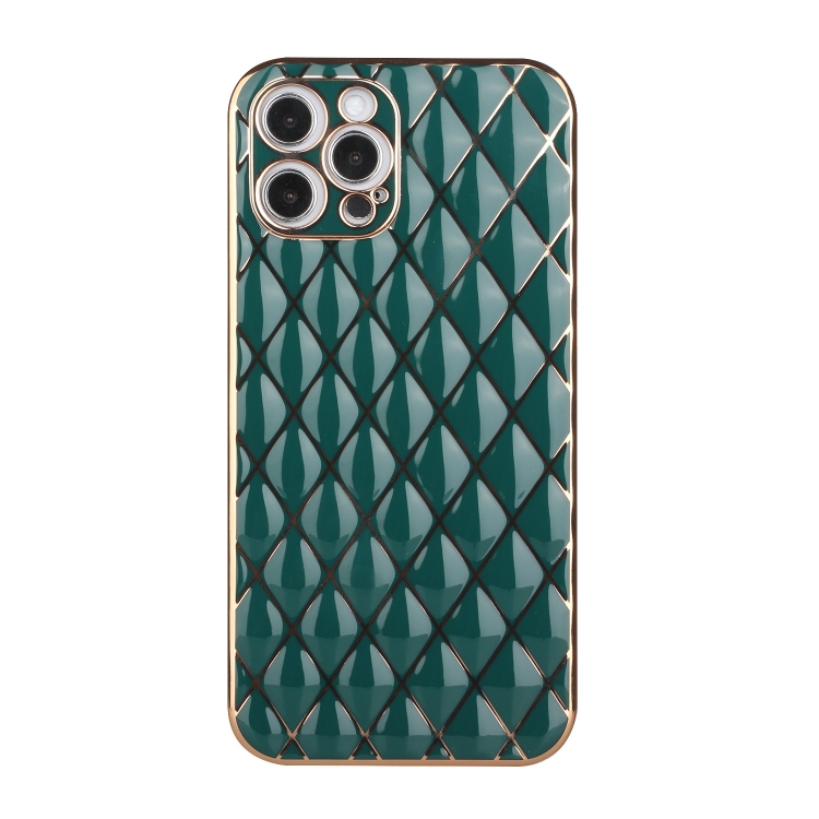 

Electroplated Rhombic Pattern Sheepskin TPU Protective Case For iPhone 12 Pro Max(Dark Green)