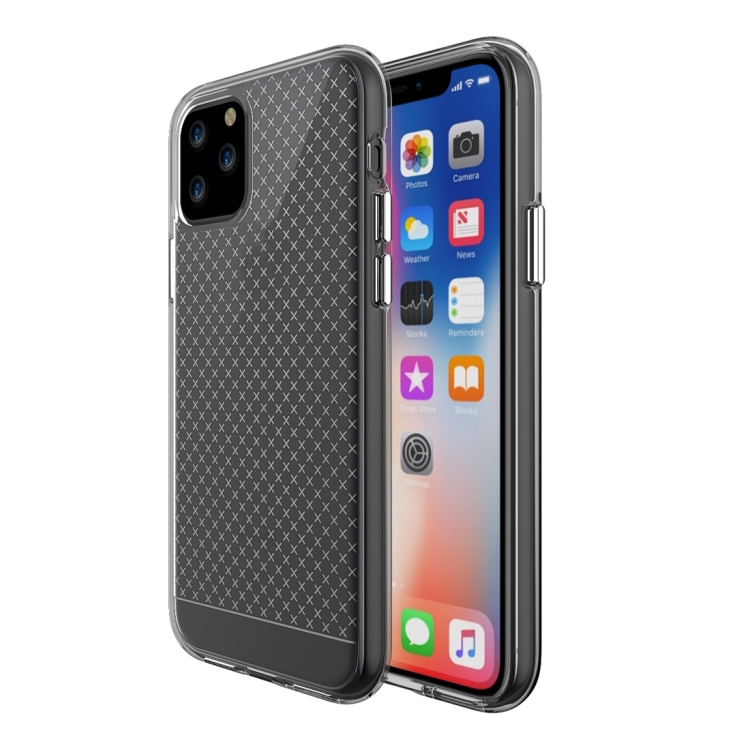 

For iPhone 11 Pro Max Micro Cross Texture Transparent Plating Protective Case