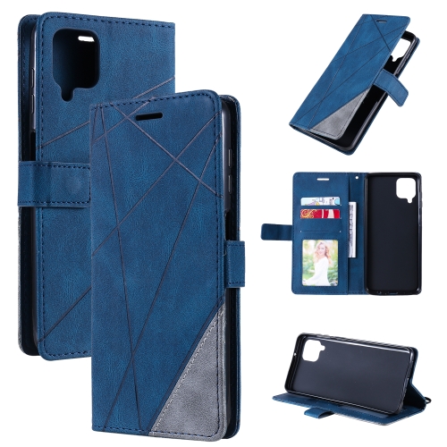 

For Samsung Galaxy A12 Skin Feel Splicing Horizontal Flip Leather Case with Holder & Card Slots & Wallet & Photo Frame(Blue)