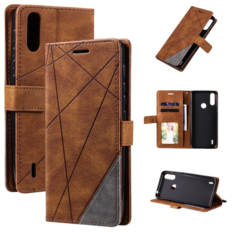 

For Motorola Moto E7 Power Skin Feel Splicing Horizontal Flip Leather Case with Holder & Card Slots & Wallet & Photo Frame(Brown)
